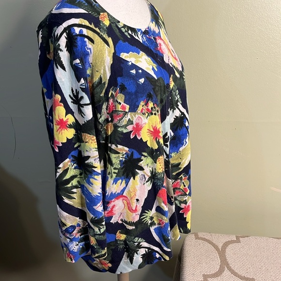 Talbots Petites Lightweight button down tropical colorful sweater Cardigan - Picture 14 of 14